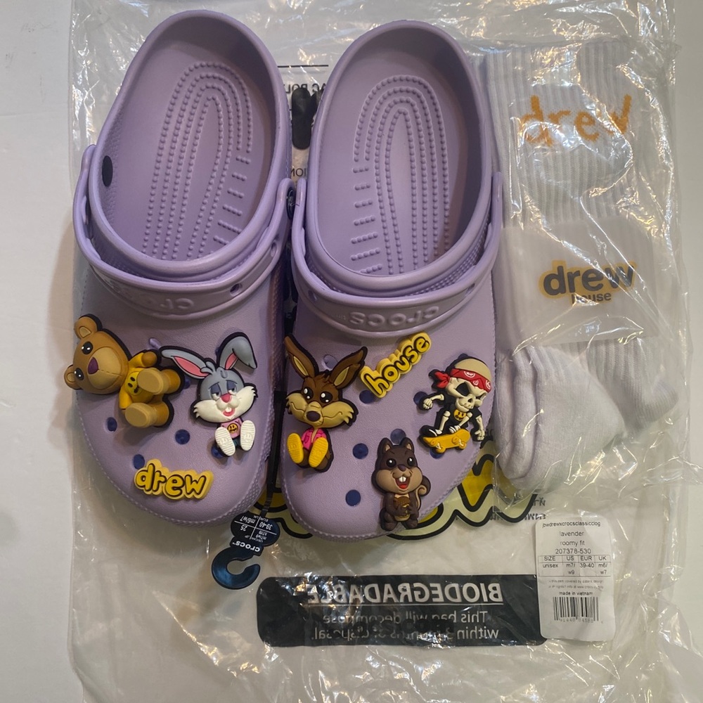 Justin Bieber Crocs Lavender Drew House Men’s 7 W9